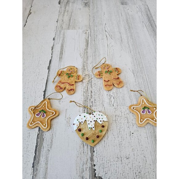 Vintage gingerbread cookie star heart ornament set Xmas tree - Picture 1 of 9
